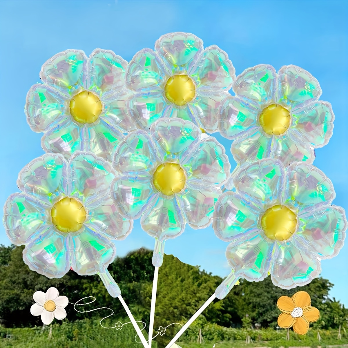 

5pcs Colorful Daisy Flower Balloons - Aluminum Film Party Decorations For Birthdays, Showers, Weddings, Engagement, New Year's And Universal Celebrations, Suitable For Ages 14+