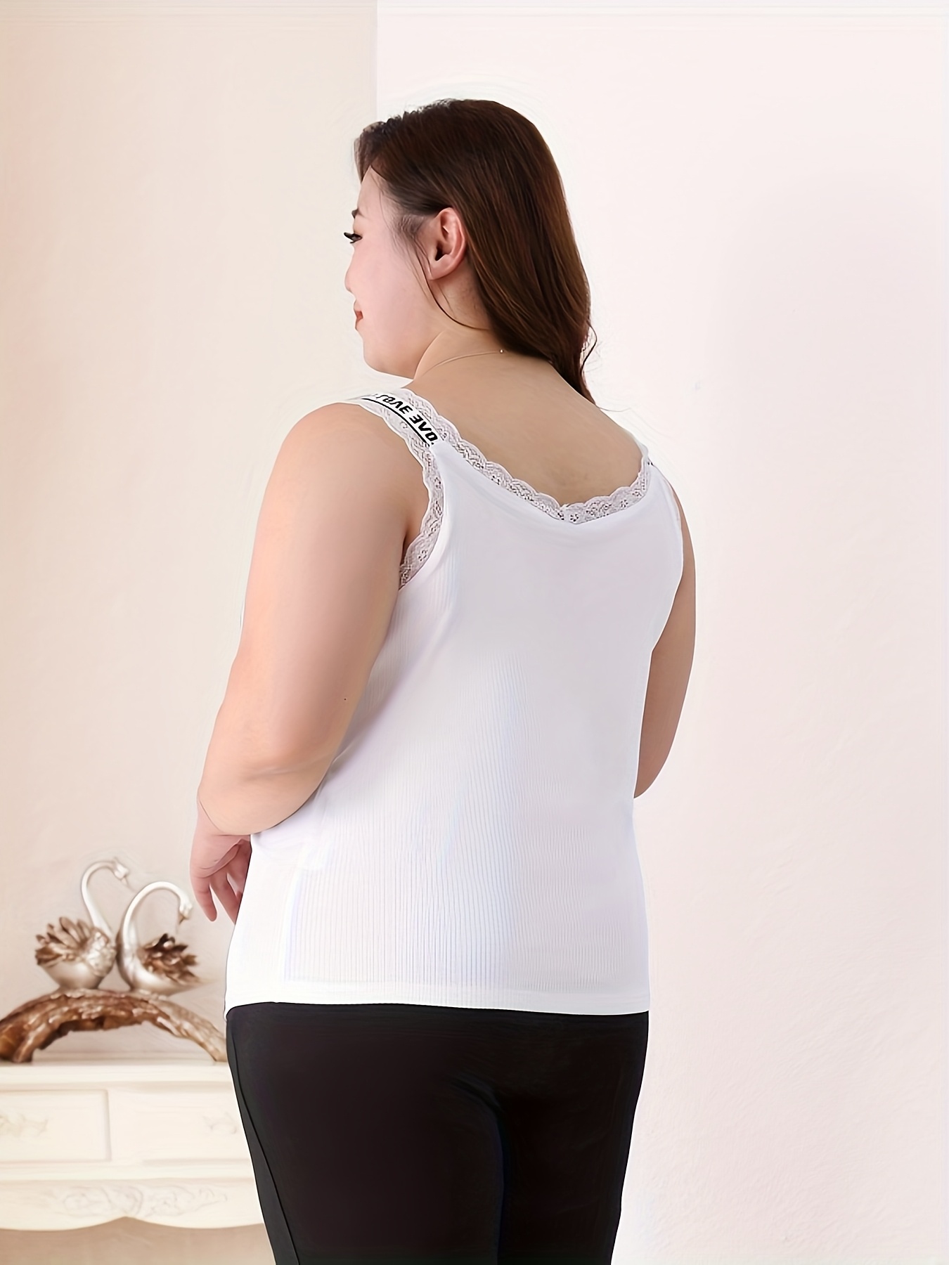 plus size women's plus size sleeveless tank top lace detail Temu