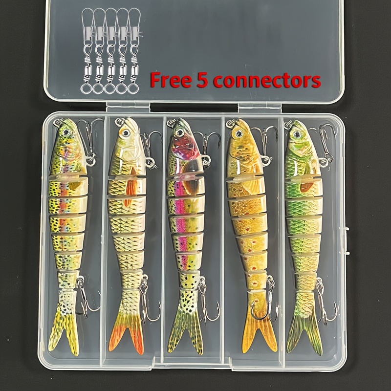 

5pcs Multi-section Fake Bait, Bionic Hard Bait With Sharp Hook, Artificial Fishing Lure, With 5 Snap Swivels