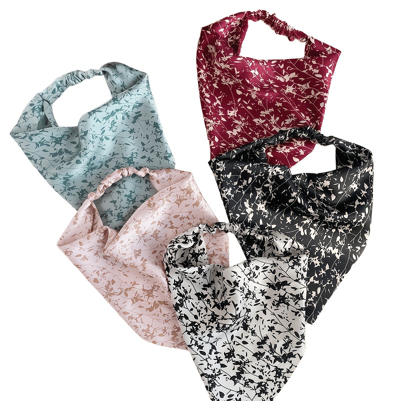 TEMU 5pcs Casual Sweet Floral Print Outing Elastic Triangle Headband Loose Travel Hair Accessory Versatile Cute Headband Outing Hair Scarf