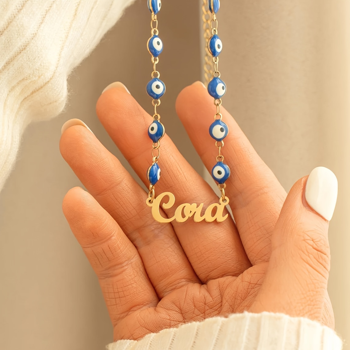 Image of Custom Name Evil Eye Necklace, Personalized Turkish Eye Name Necklace, Stainless Steel Minimalist Amulet Necklace, Gift For Her, Women's Fashion Jewelry