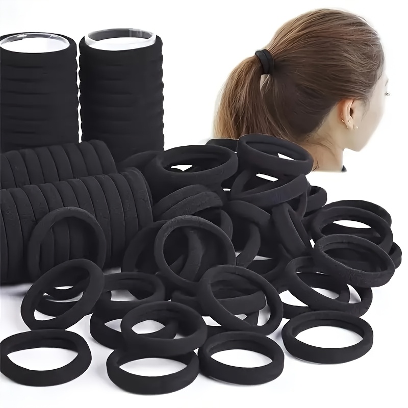 

100pcs Seamless Black Hair Ties For Women - Ponytail Holders, , Sweet &