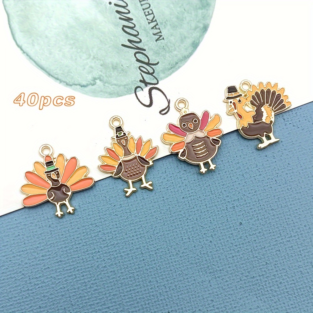 TEMU 40pcs Thanksgiving Party Theme 4 Styles Simulation With Hat Wings Turkey Oil Alloy Pendant Diy Earring Keychain Decorative Pendant, Accessories Accessories Supplies