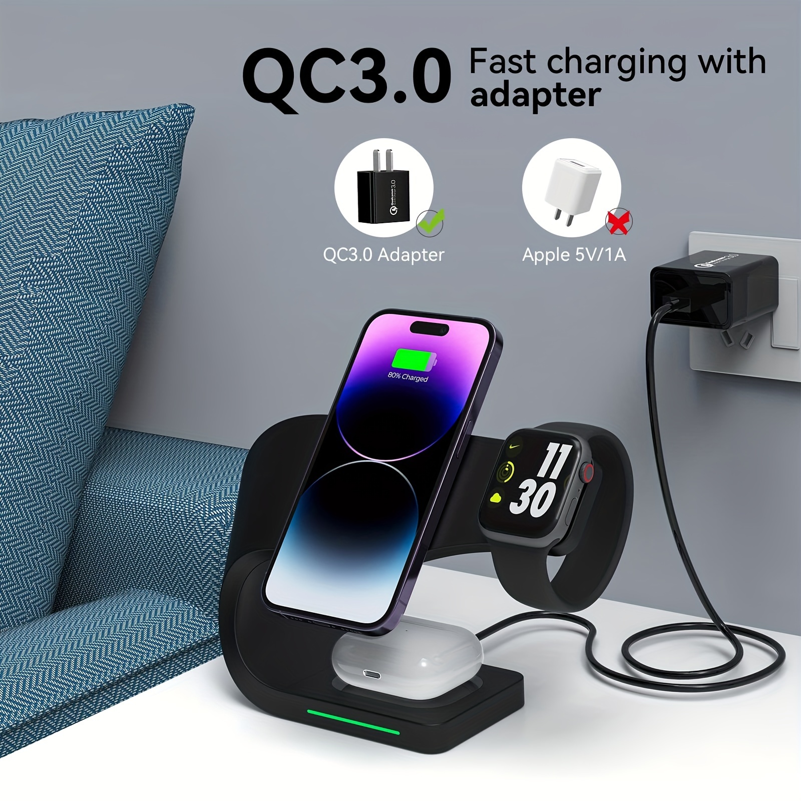 4 in 1 wireless charger magnetic wireless charging station for iphone 15 14 pro fast charging stand dock for watch 8 7 6 se 5 3 2 pro black details 4