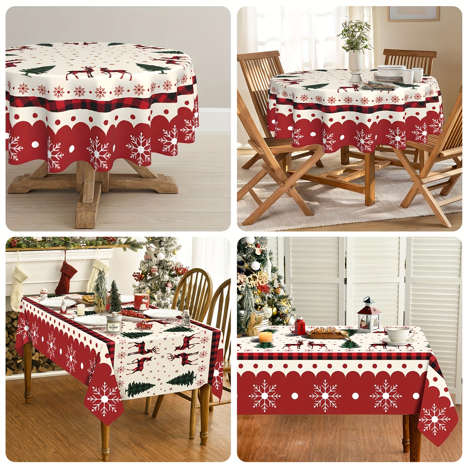 

1pc, Nappe en , Nappe de table sur le thème de , à carreaux de , de , , arbre de , , Nappe les fêtes d'hiver , , le , la décoration de fête, Cadeau, Rond, Tissé , Tissu en