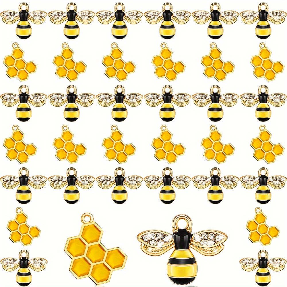 

60 Pieces Alloy Bee Charms Honeycomb Charms Mini Honeycomb Charms For Jewelry Making Rhinestone Bee Cute Charms For Diy Pendant Charms Earrings Keychains Making Supplies