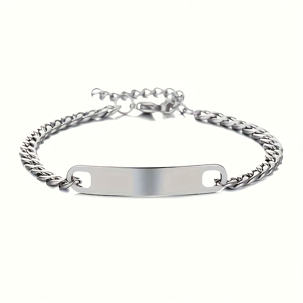 TEMU Personalized Engraved Nameplate Eye Photo Bracelet, 18k Golden Plated Golden-plated 304l Stainless Steel, Elegant And Minimalist Style, A