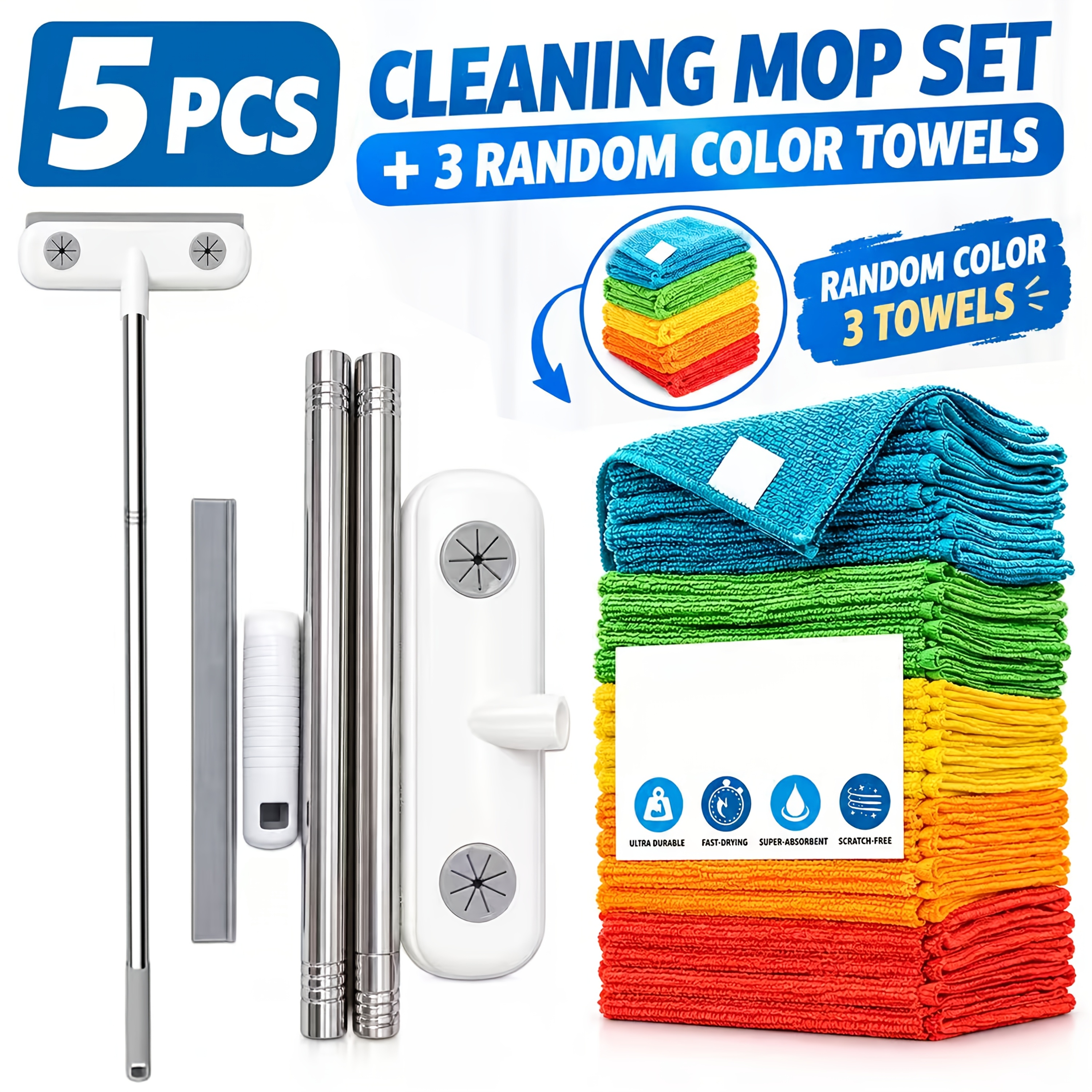 TEMU 8pcs (1pc Brush Head And 2pcs Connecting Rods And 1pc Handle And 1pc Scraper And 3pcs Cleaning Cloths) Reusable And Screen Brush, Suitable For