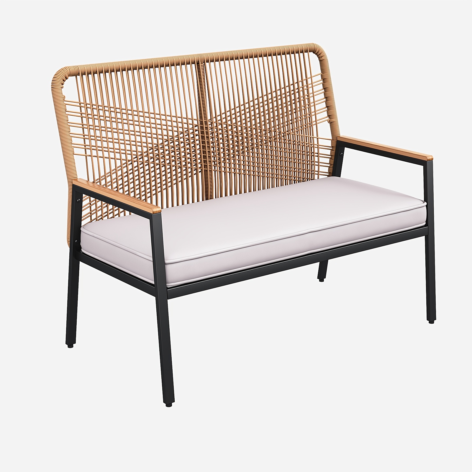 Double Patio Chair, Pe Rattan And Wpc Armrest With 8cm Soft Cushion, Lightweight 14.2kg, Heavy Duty 320kg, Garden Loveseat, Ideal For Garden, Balcony, Living Room, Patio, Bedroom And Terrace