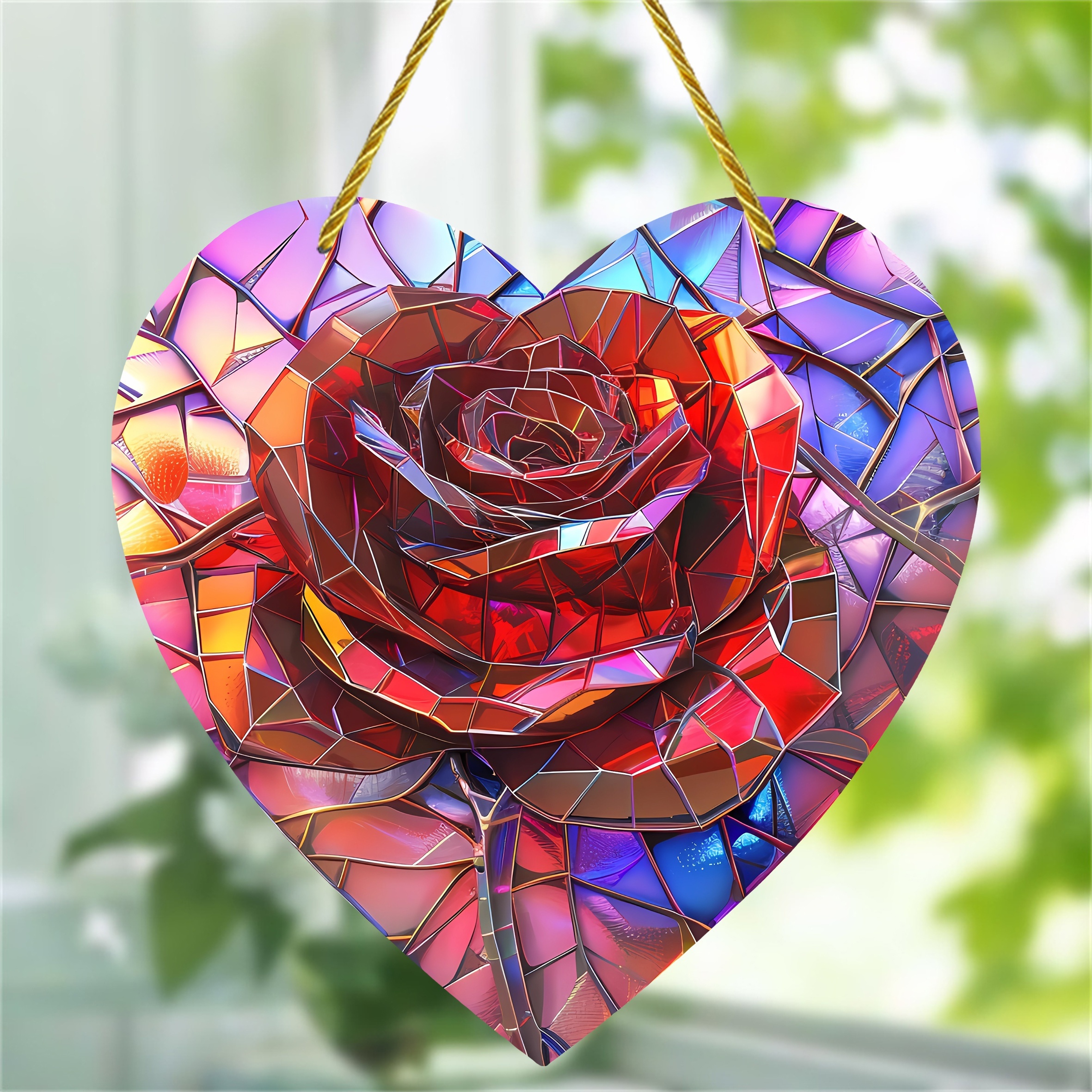 ステンドグラス　薔薇のリース(ハート) ステンドグラス 薔薇のリース(ハート) （立体ステンドグラスで