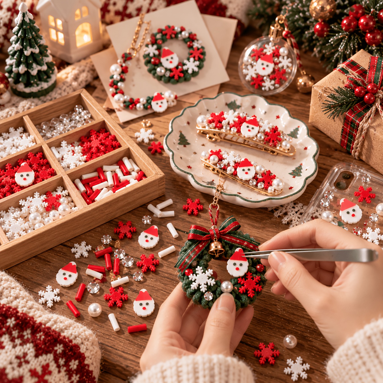 TEMU 2250pcs Tranches de Pâte Polymère Faites à pour Résine, Bave, Nail Art, Bricolage de Noël avec Père Noël, de Neige & Bandes de Strass,