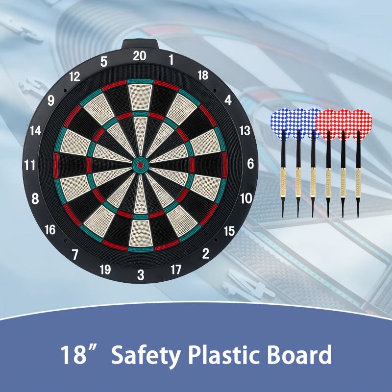 Image of 18-inch Plastic Dart Board With 6pcs Beautiful Darts For Indoor And Outdoor Gaming Sports Safety Practice