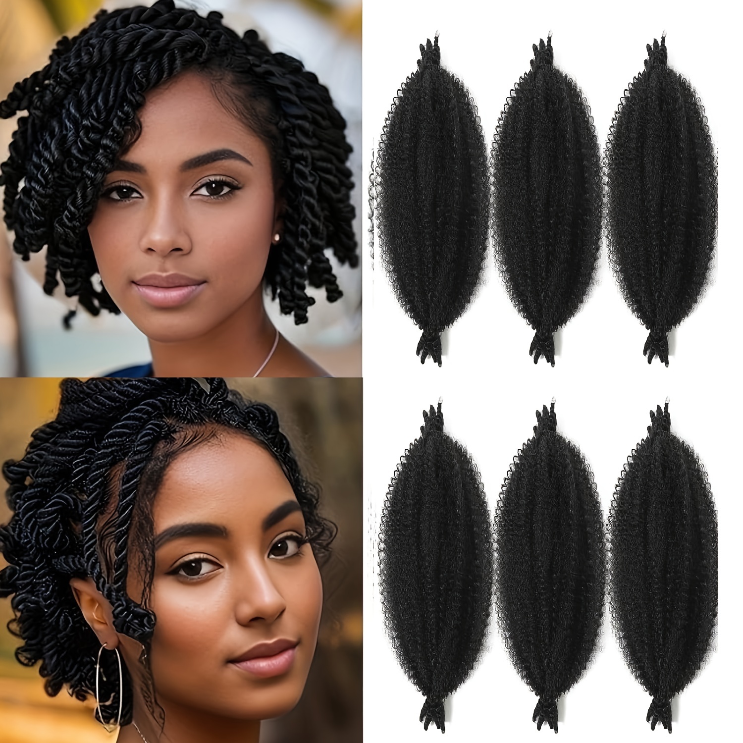 10 Inch Marley Hair 7 Packs For Faux Locs & Crochet Hair | Pre Separated Springy Afro Twist | Synthetic Extensions - 1B | Buy Now With Express International Delivery