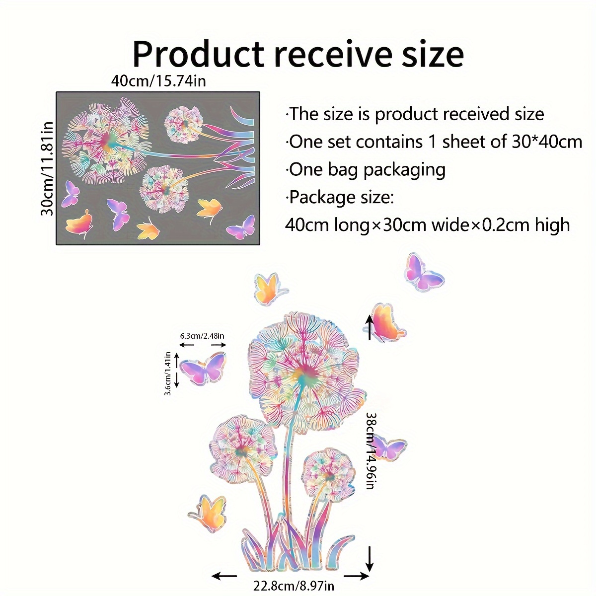 A Colorful Static Cling Sticker Featuring Flowers, Dandelions, And Butterflies, Measuring 30*40cm, For Decorating Glass Windows And Home Walls, Model Xc8001-nh