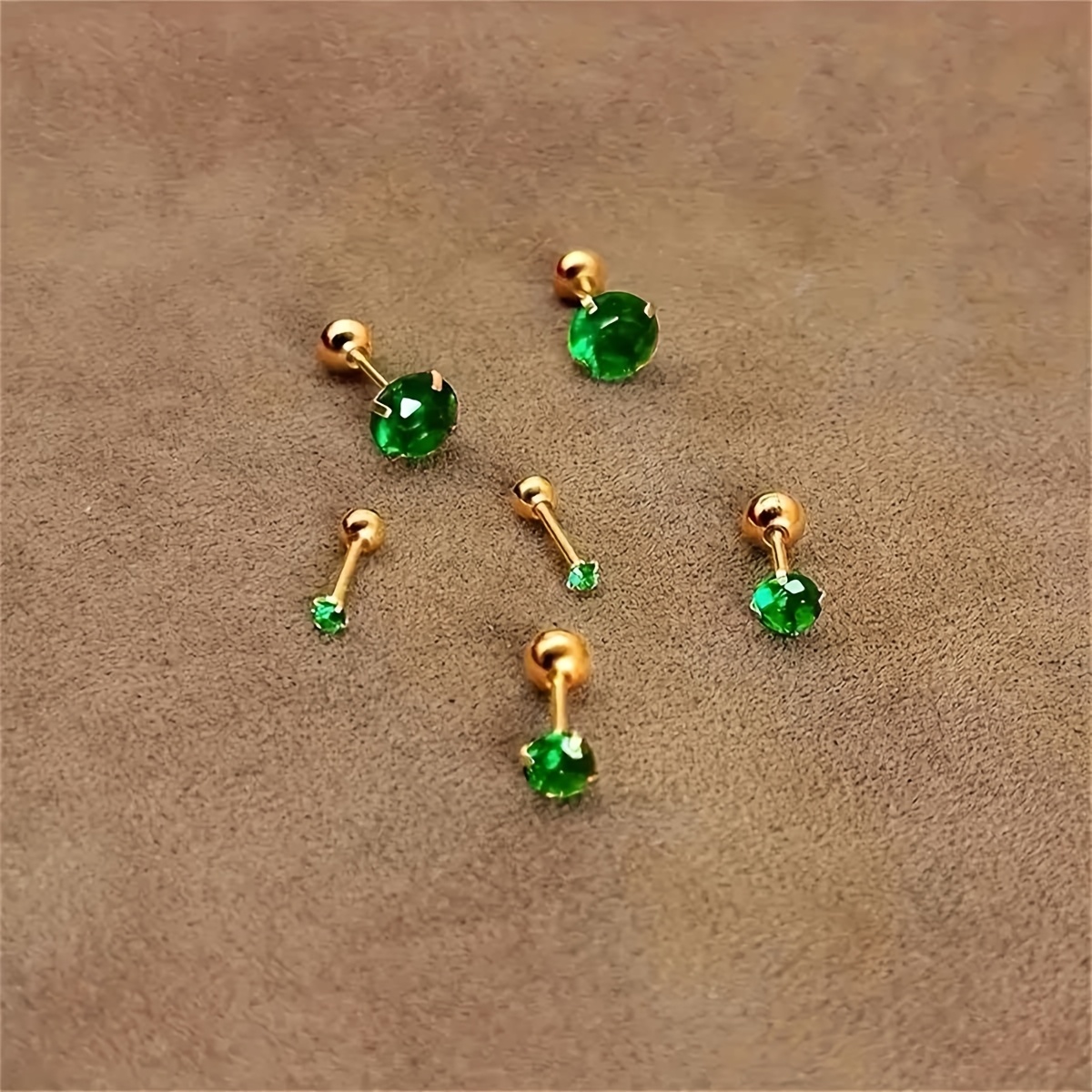 6pcs Green Stud Earrings Golden Stainless Steel Hypoallergenic Earrings Screw Earrings