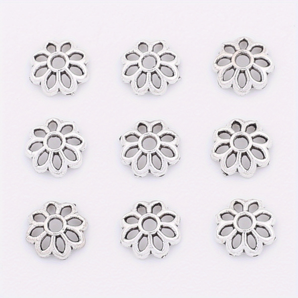 Image of 120pcs Leaf Cutout Flower Bead Spacers, 7mm Alloy Accessories, Hollow Spacer Beads For Making – Bracelets, Necklaces, Earrings, Keychains & Pendant Design