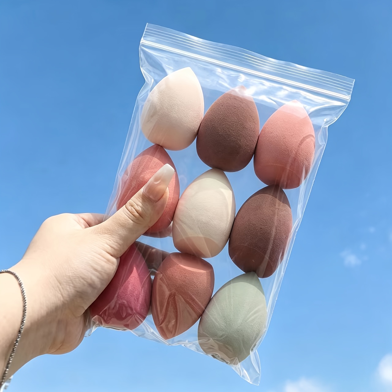 TEMU 9pcs Random Color And Shape Beauty Sponge, Foundation Mixing Sponge Set, Suitable For Liquid, Cream And Powder, Latex-free Dual Use Wet And Dry