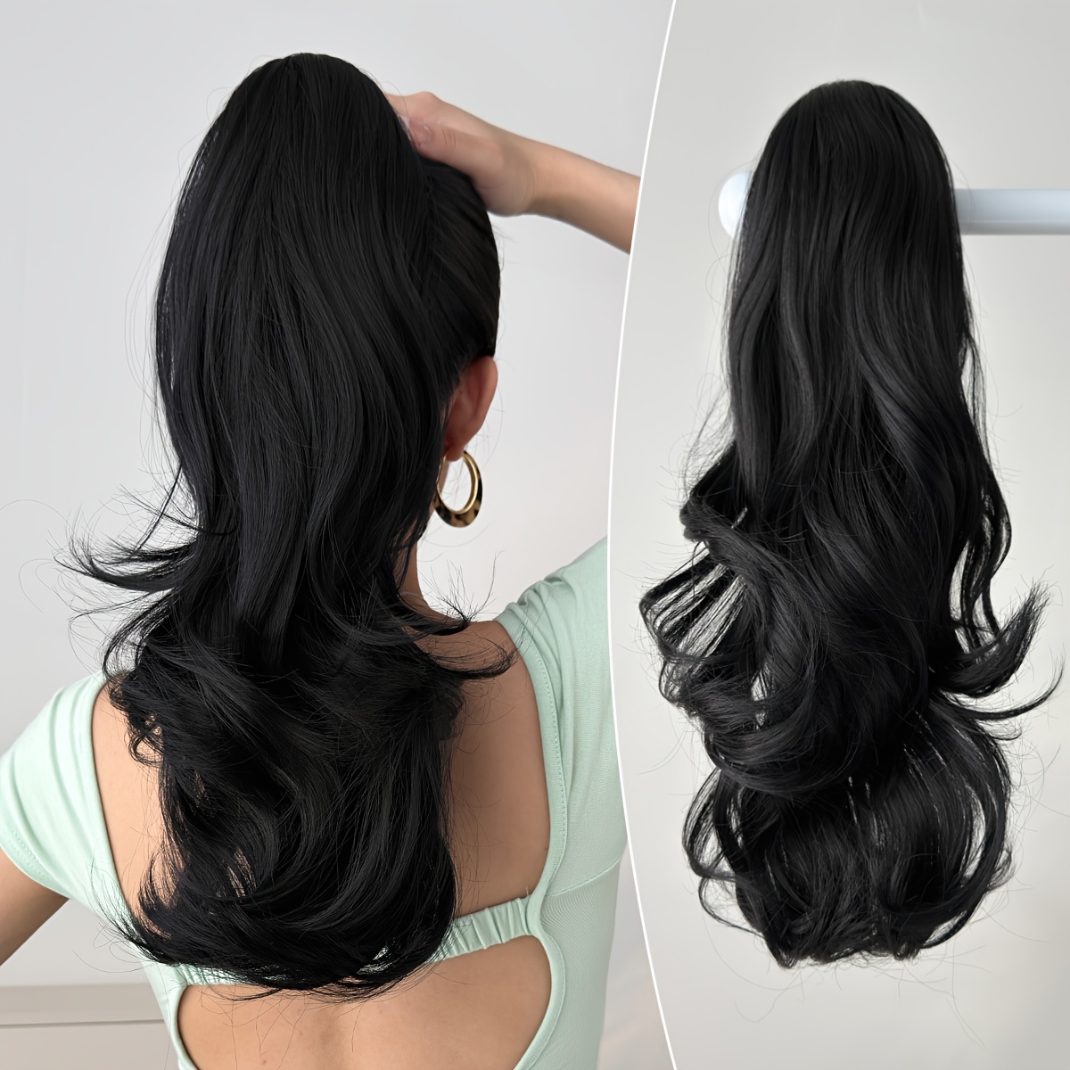 Image of Claw Shaped Ponytail Extension Hair Accessory Black 18 Inch Long Wave Heat-resistant Fiber Synthetic Ponytail Wig, Suitable For Women' Use