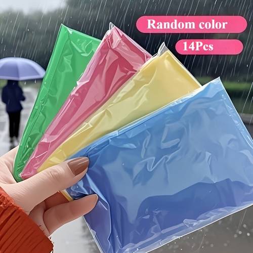14pcs random color the universal raincoat is easy to carry and outdoor activities such as hiking camping and fishing windproof and features a blue a unisex adult emergency raincoat