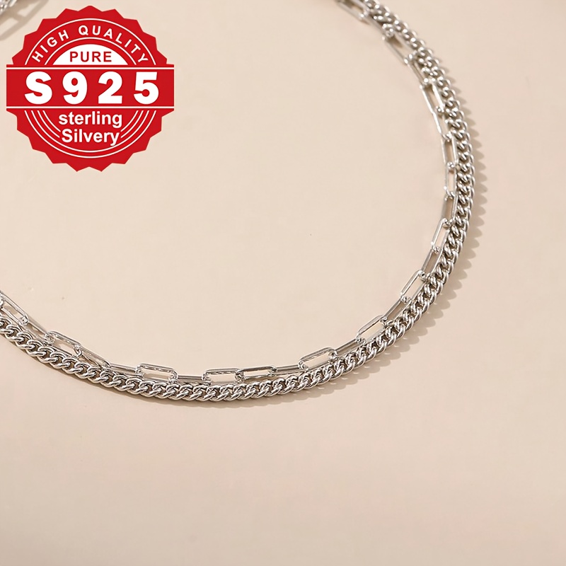 S925 Sterling Silver Women's Bracelet Double Layer Mixed Chain