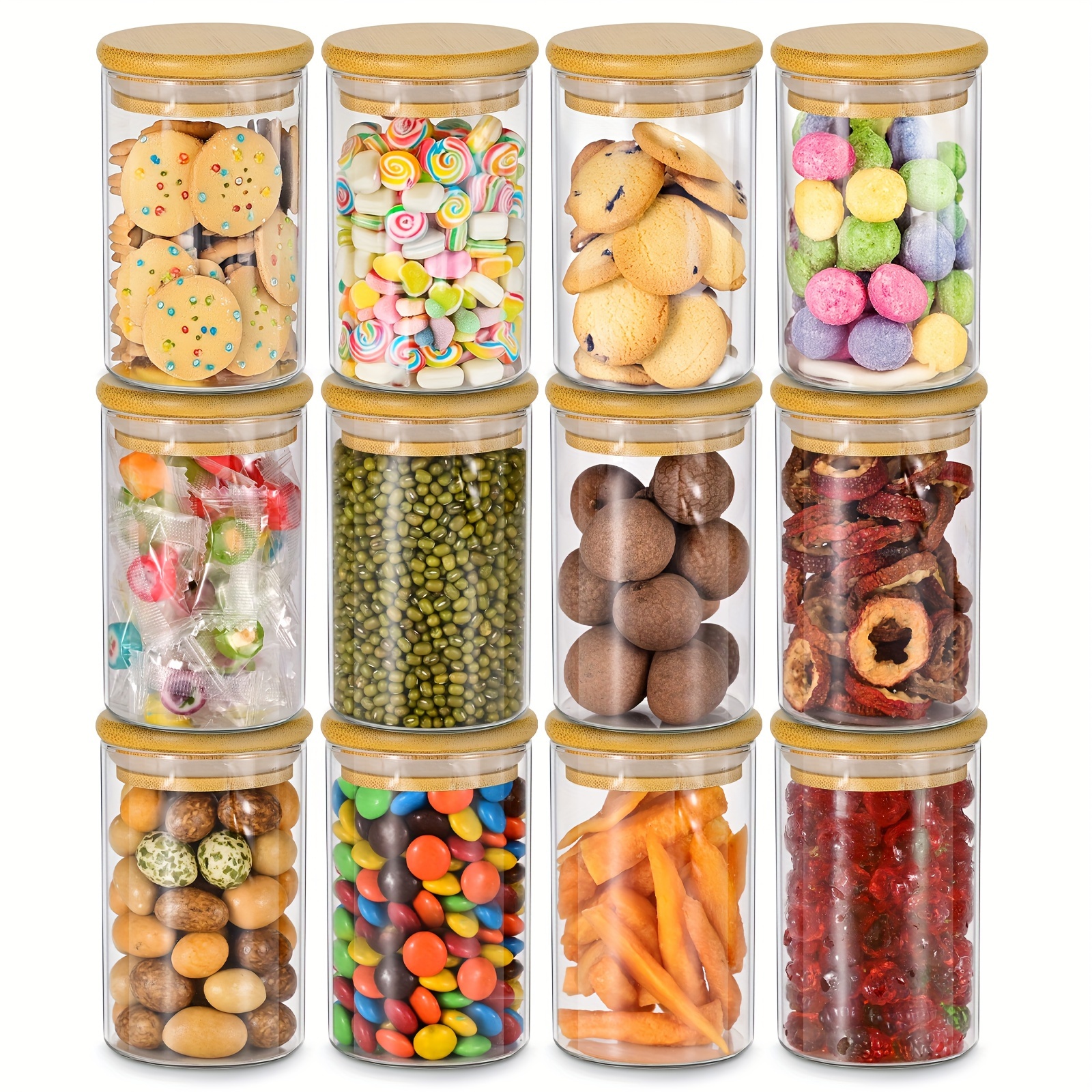 Miorkly 12pcs, Glass Storage Containers With Airtight Bamboo Lids(250ml), Borosilicate Glass Jars, Kitchen Organizer For Grains, Spices And Herbs, Glass Container Gift Set