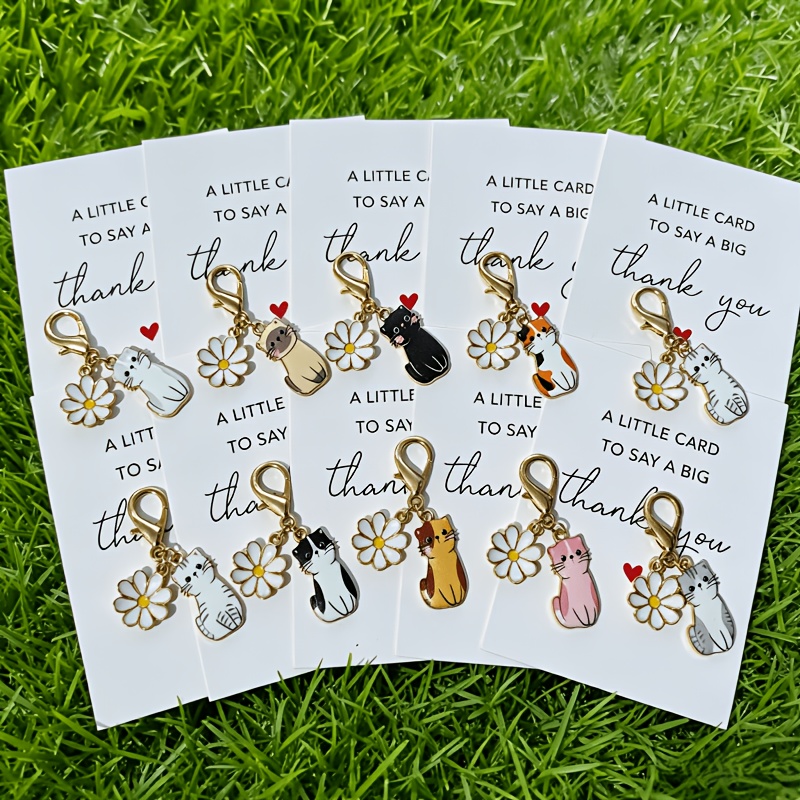TEMU 10 Cute Cat-themed Ornaments, Including A Thank You Card And Keychain - Embellishing Wallets Or Backpacks. A Great Gift For