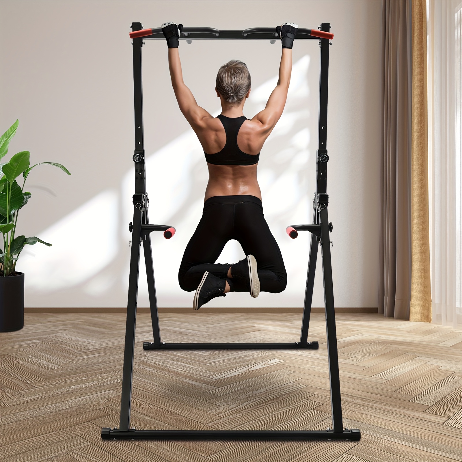 TEMU Triangular Pull Up Station, Pull Up Bar For Home Gym Strength Training Equipment, Adjustable Height Home Pull Up Bar