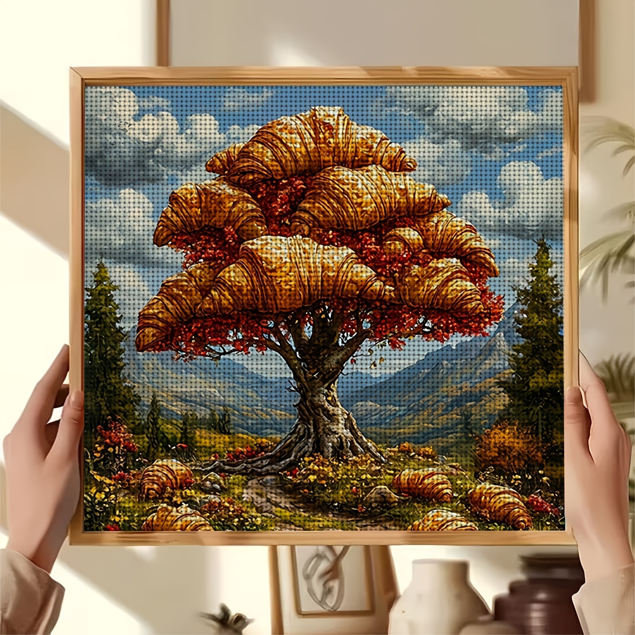 Cross Stitch Printed Kit, Frameless Autumn Forest Leaves Design