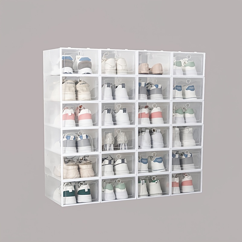 12pcs transparent shoe box with a flip cover foldable storage box drawer style transparent shoe cabinet plastic shoe rack multi layer storage space saving organizer details 9