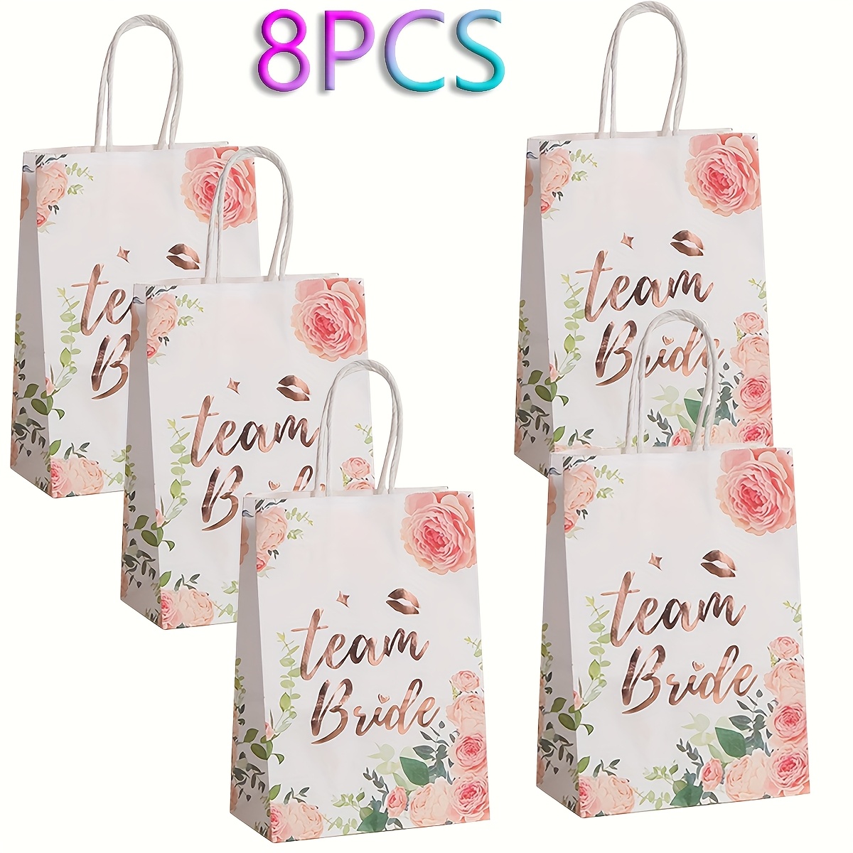 E-shop 8 Stück 8 Stück Roségoldene Blumen-Geschenktüten, Team Braut Geschenktüten für Junggesellinnenabschied Dekorationen, Roségoldene Blumen