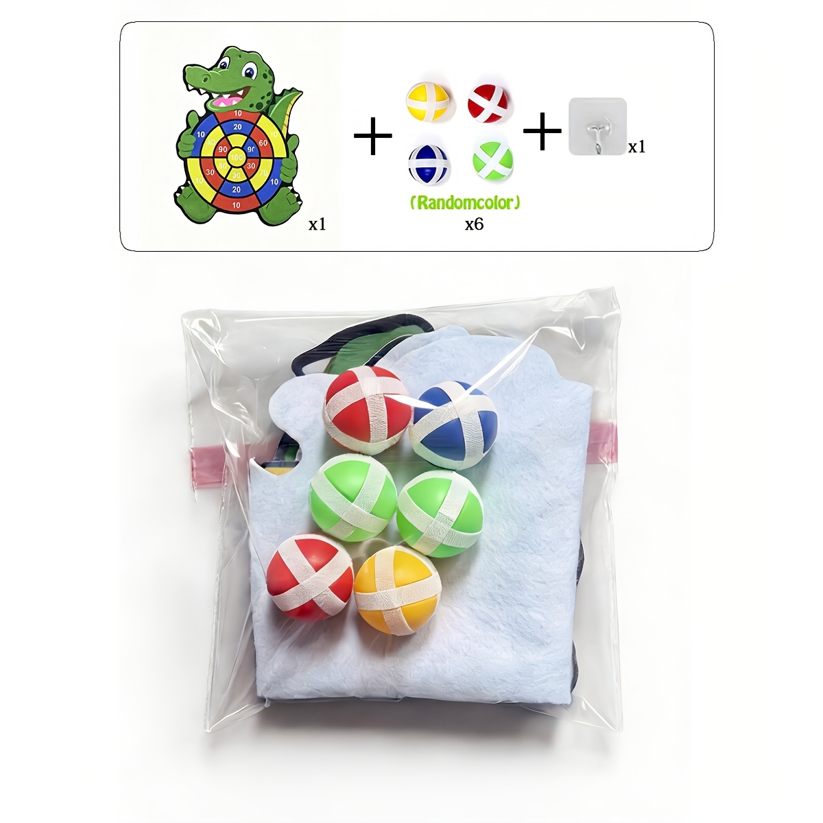 TEMU Children's Cartoon Crocodile Sticky Ball Dartboard, 6 Sticky Balls (colors Random), Parent-child Interactive Educational Toy, Safe For