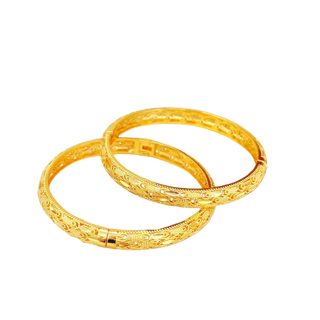 TEMU 2er-Set goldene modische offene Armreifen, elegantes durchbrochenes geschnitztes Design, schlicht doch, ideal als Feiertagsgeschenk, für den