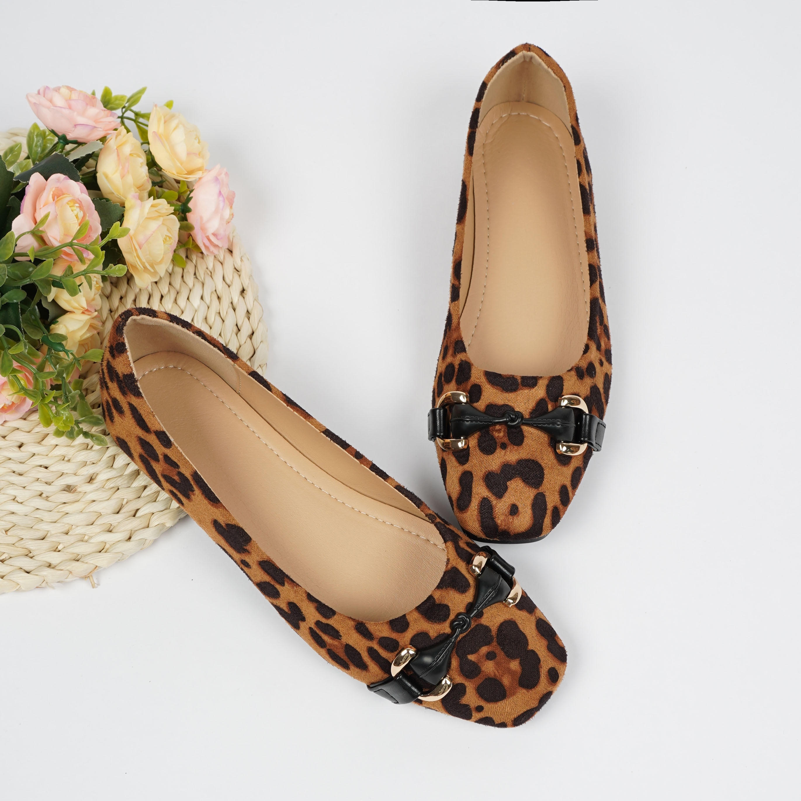 animal print flats woman shoes /Ankle straps flat animal print