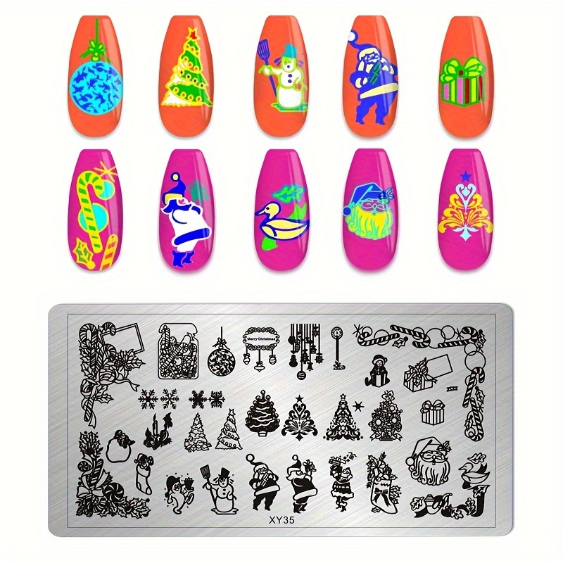 Nail Stamping Plate with Christmas Tree & Santa Claus Pattern