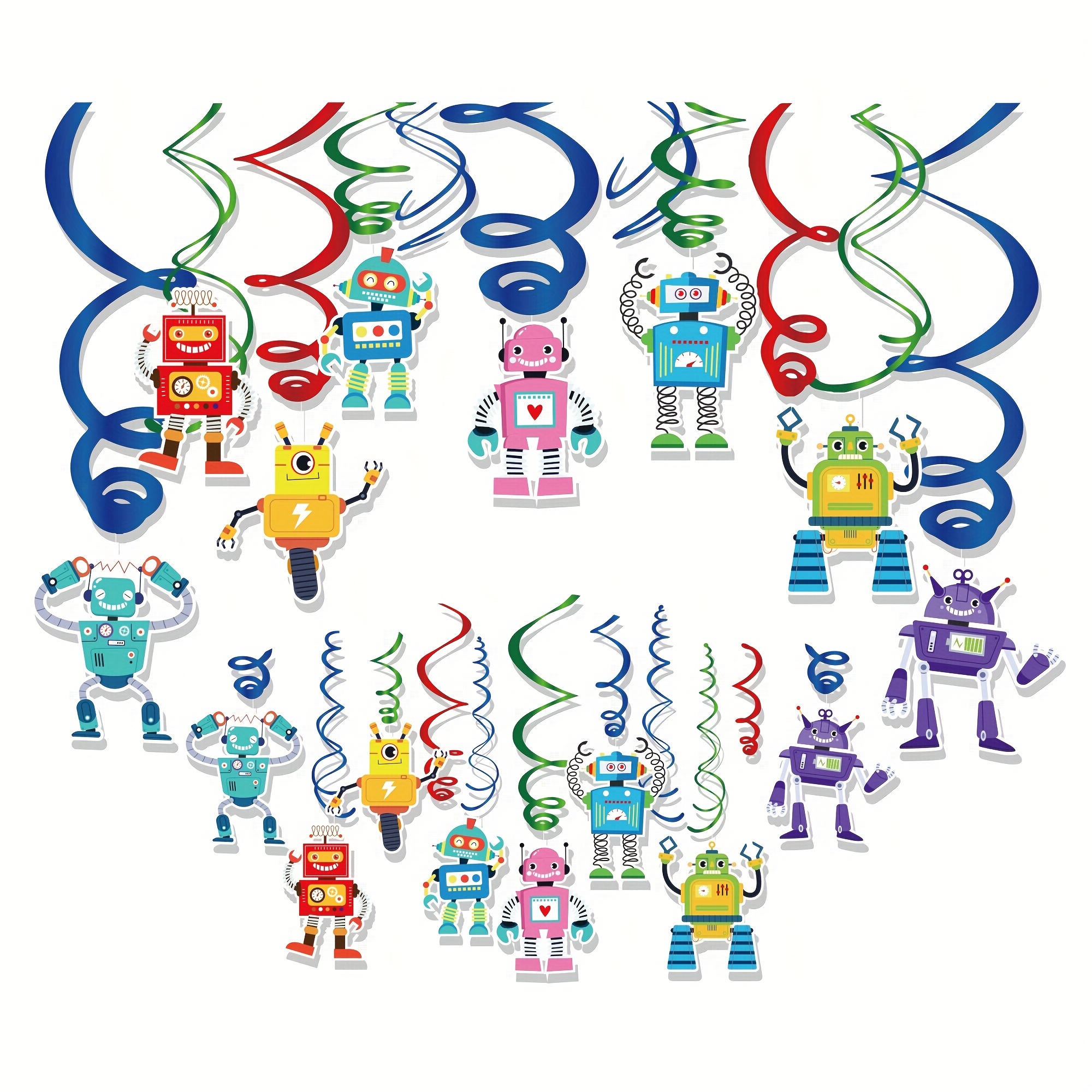 Image of 30pcs, Gear Up Robots Party Decor, Cartoon Pvc Hanging Swirls Streamers Home Ceiling For Birthday Party Supplies