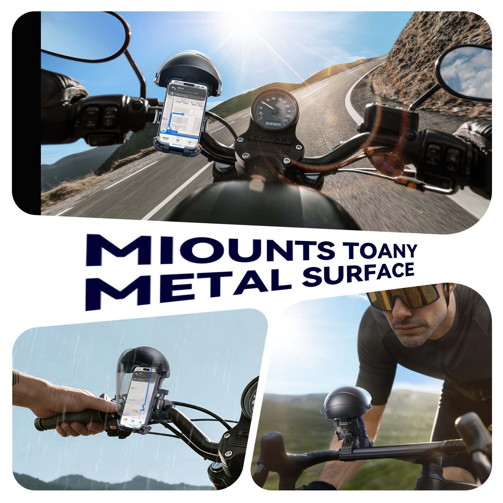 Motorcycle Phone Mount Holder, [All-Weather Sunshade And Overheat Protection] Phone Holder for Motorcycle ATV Scooter, [120Mph Secure Lock] Handlebar Phone Mount for Iphone 17, All 11.94-17.78cm Phones, Without Battery