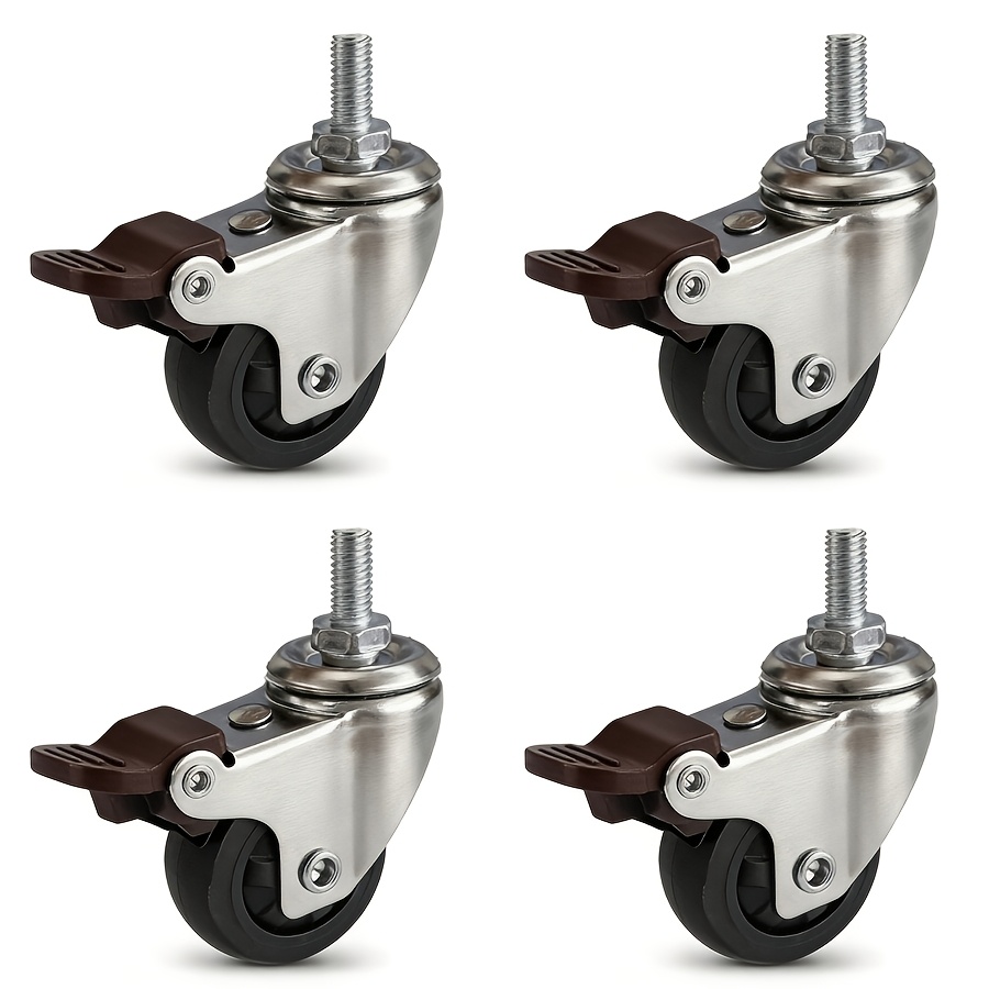 TEMU 4pcs, 2 Inch Threaded Leg Casters, M8x15mm, Tpr Furniture Rotating Locking Casters, Rubber Noiseless Rotating Casters, Load Capacity 264 , For