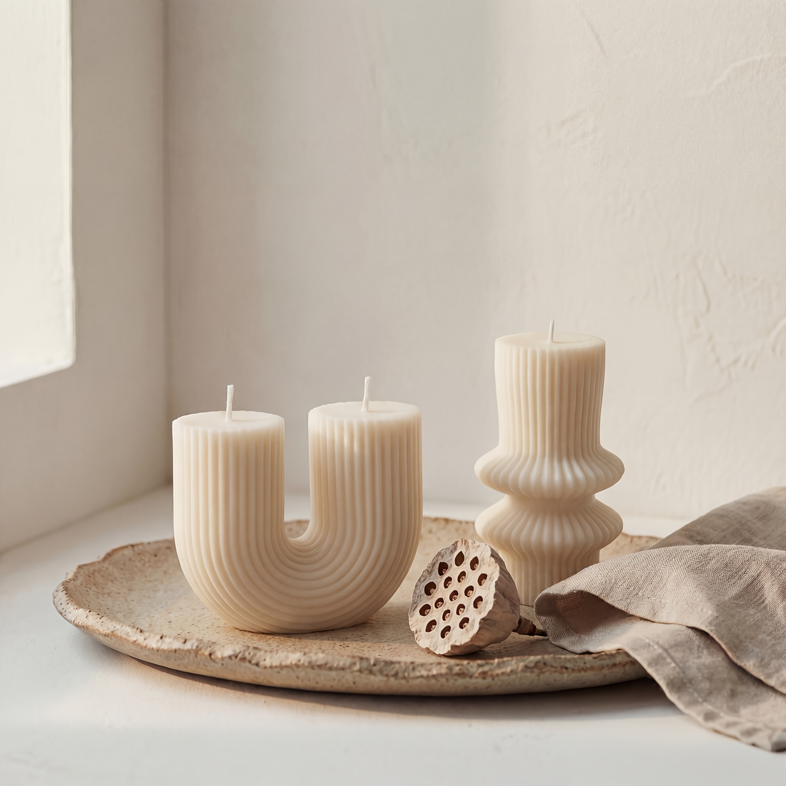 Image of 2pcs Minimalist Pillar Candles, Holiday Celebration Candles, Fluted Unscented Wax Candles, Contemporary Table Decor For Uk Open House Events, Birthday Parties & In