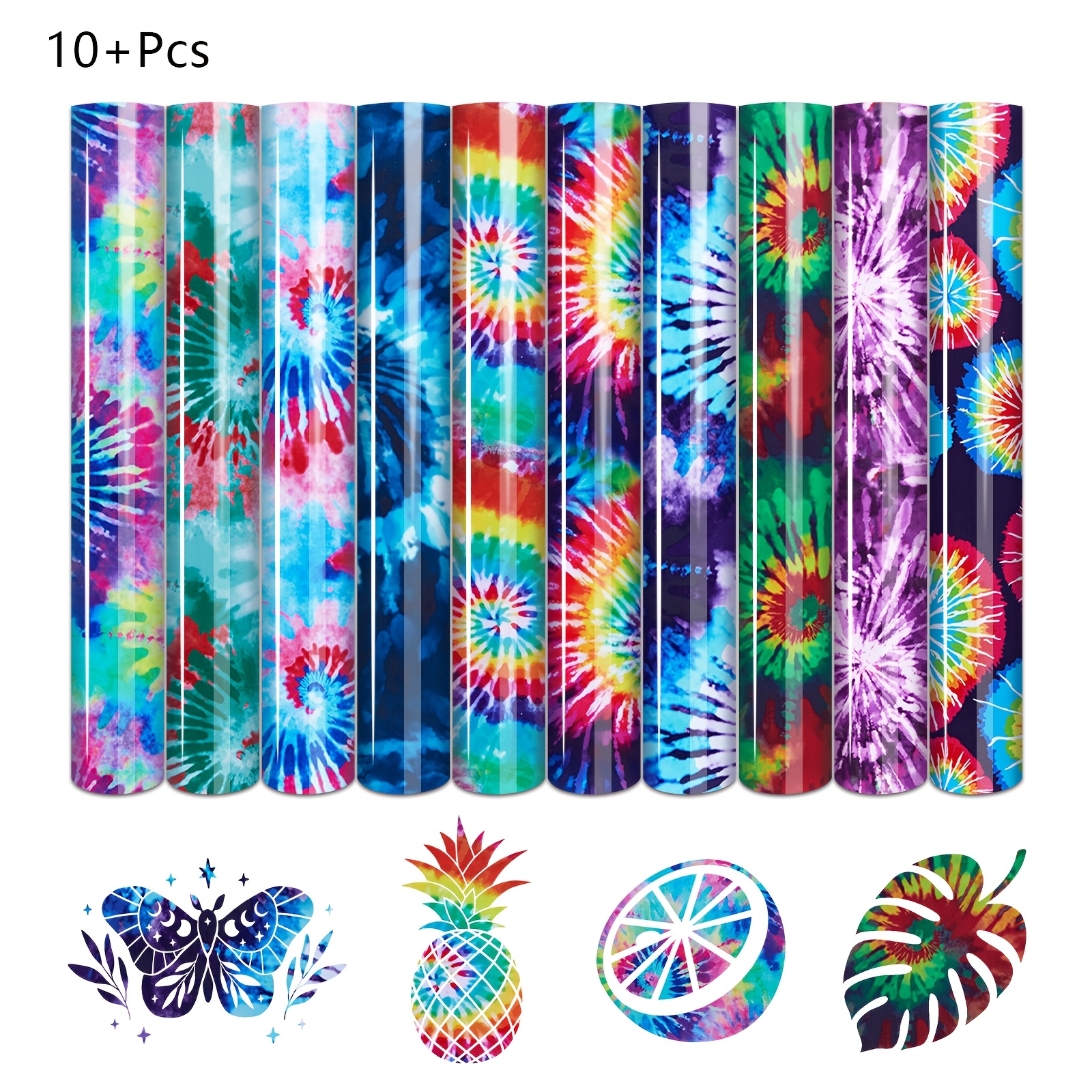 

10-pack Tie-dye Heat Transfer Vinyl Sheets, 12x9.8 Inch, Mixed Color Seamless Swirl Patterns For T-shirts, Canvas Bags, Pillows - Easy , Iron-on, Application