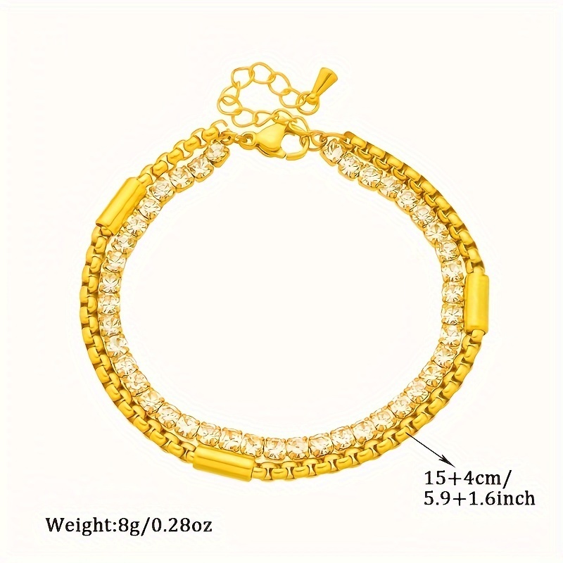 Golden Tone Rhinestone Double Chain Bracelet for Parties & Gifting