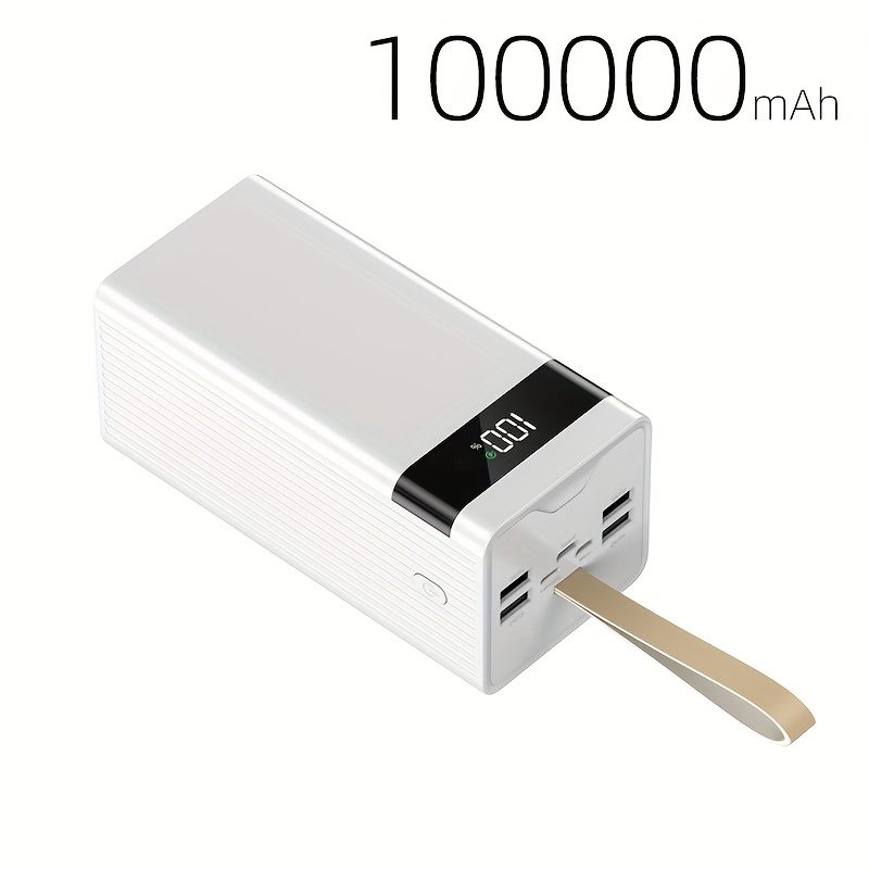 A 100000mah Portable Charger Featuring 22.5w Rapid Charging, A Screen, Strap, And Serves As An Emergency Power Source For Outdoor Camping, Complete With Led Lights, Compatible With Phones, Devices