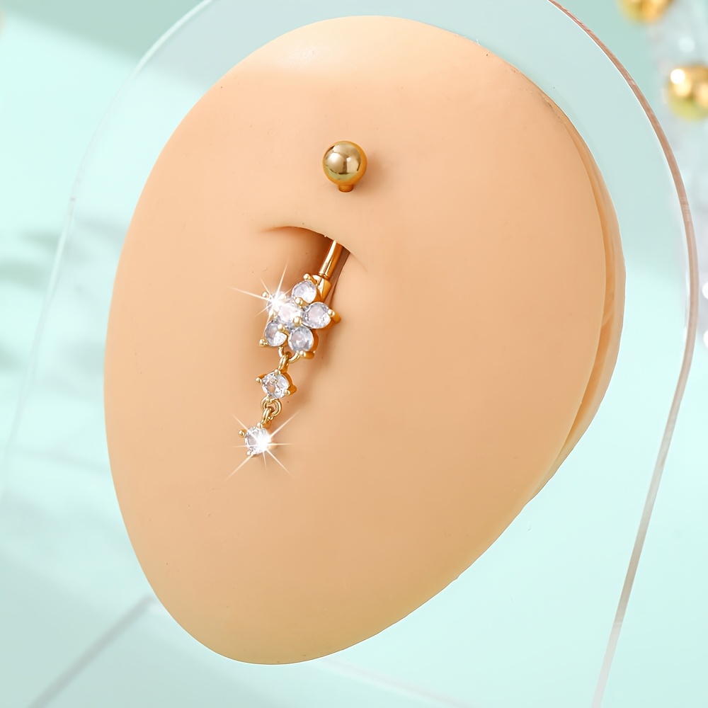 Image of 1pc Beach Vacation Inlaid Sparkling Synthetic Zirconia Flower Tassel Navel Piercing Women