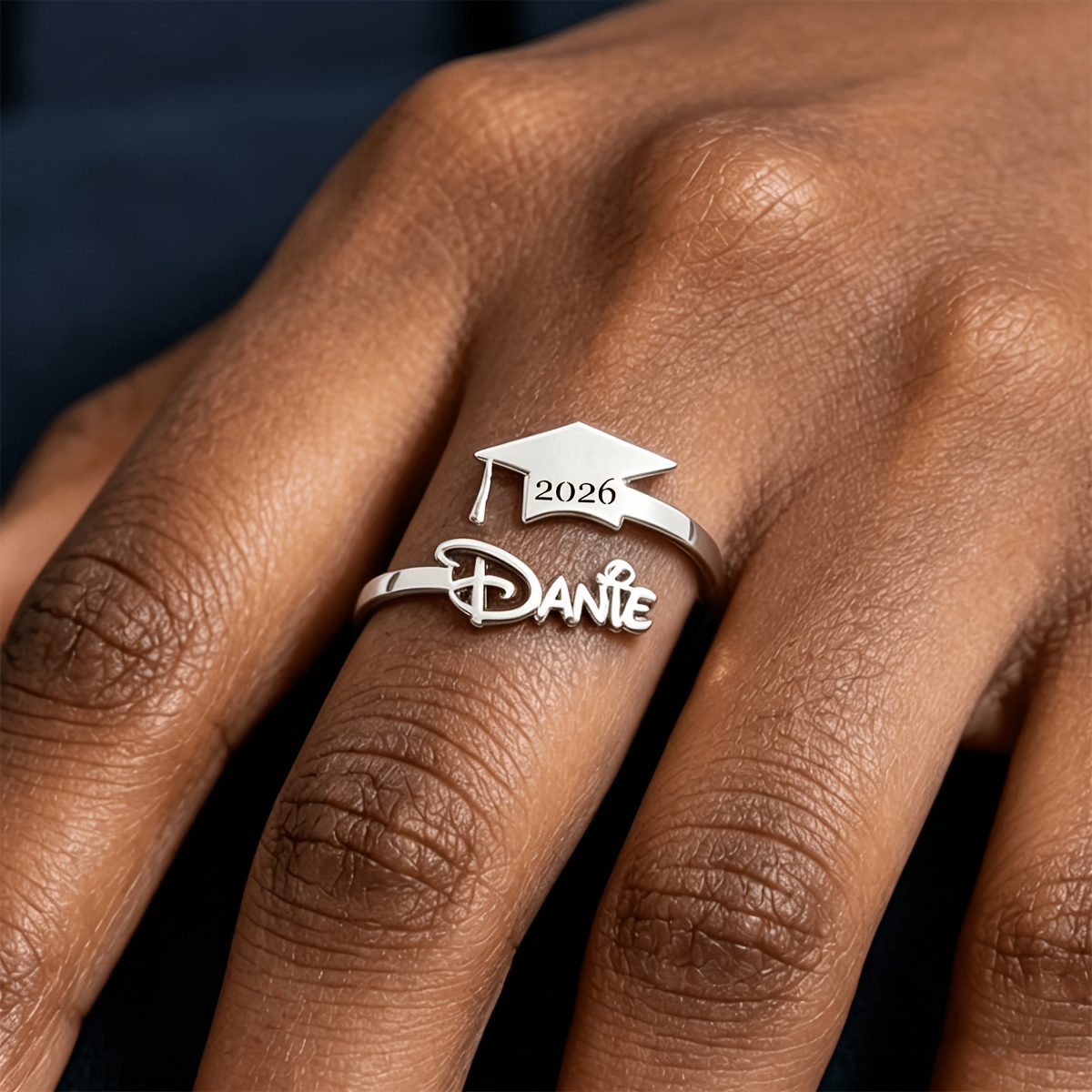 TEMU 1pc Custom Graduation Name Ring, Women's Fashion Elegant Personalized Graduation Letter , Custom Nameplate Opening Adjustable Ring; Classic