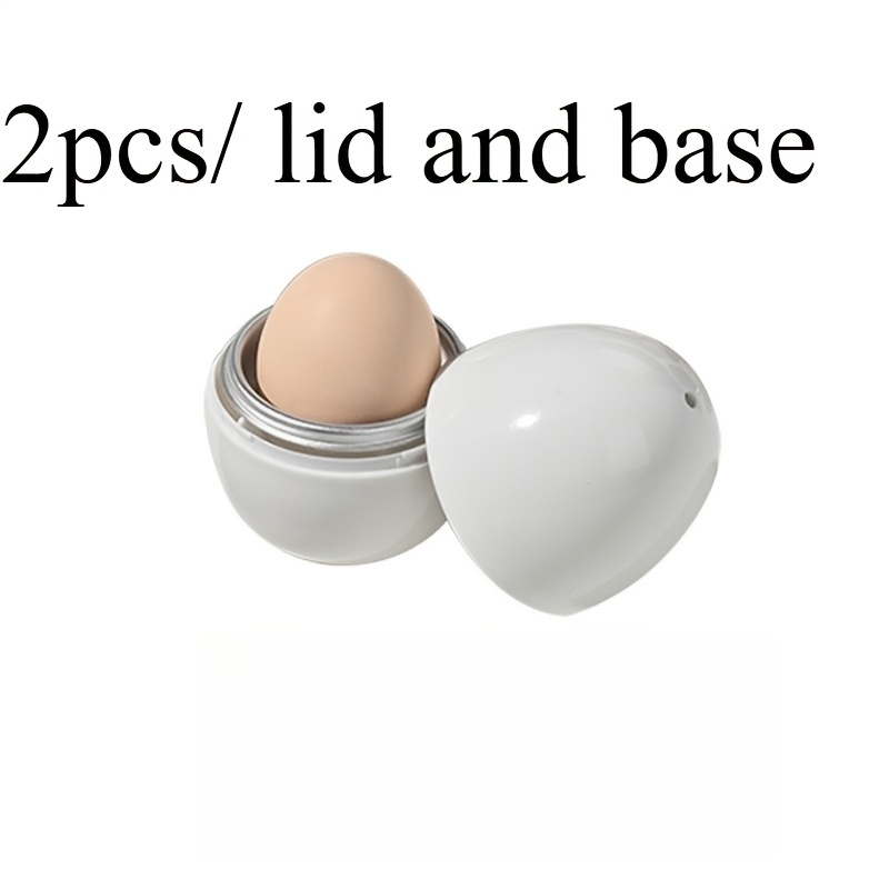 TEMU 2pcs/set Tray And Lid, Latest Food-grade Safe Microwave Egg Cooker | Portable Aluminum Egg-shaped Steamer, Creative Egg , Egg White Separator,