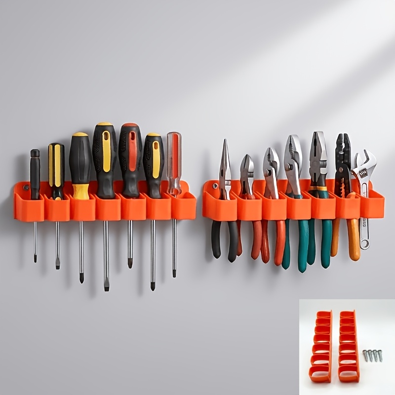 TEMU 2pcs Wall Mounted Tool Organizer - Garage Tool Rack For Screwdrivers And Pliers - Space Saving Workshop Tool Storage Rack (includes 4 Screws)