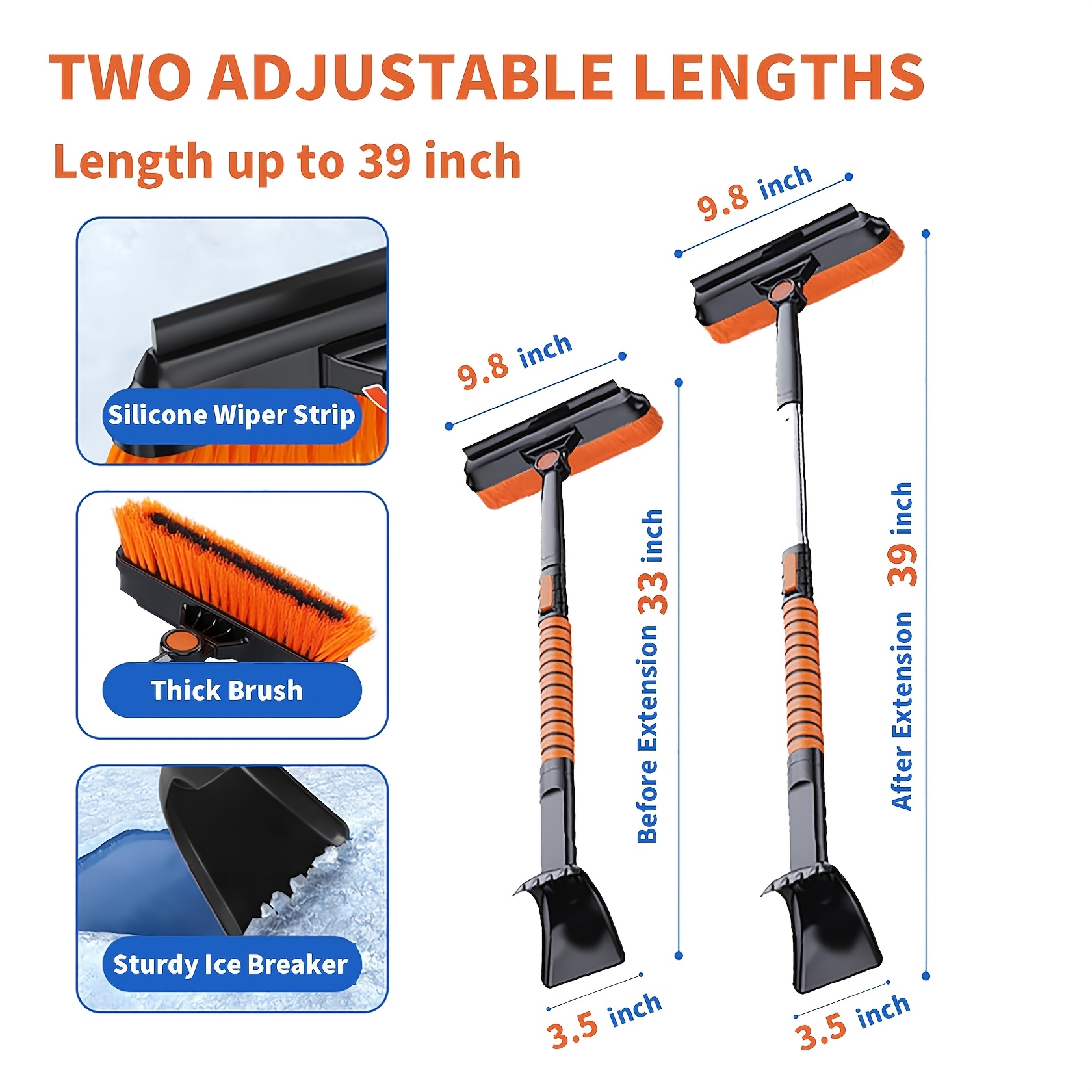 Kit Balai et Pelle à Neige 5-en-1 | Extensible à 270° avec Poignée en Mousse, Grattoir à Glace pour Pare-brise de Voiture, Essentiels d'Hiver, Urgence pour Voiture, Camion, SUV - MOTOMATE