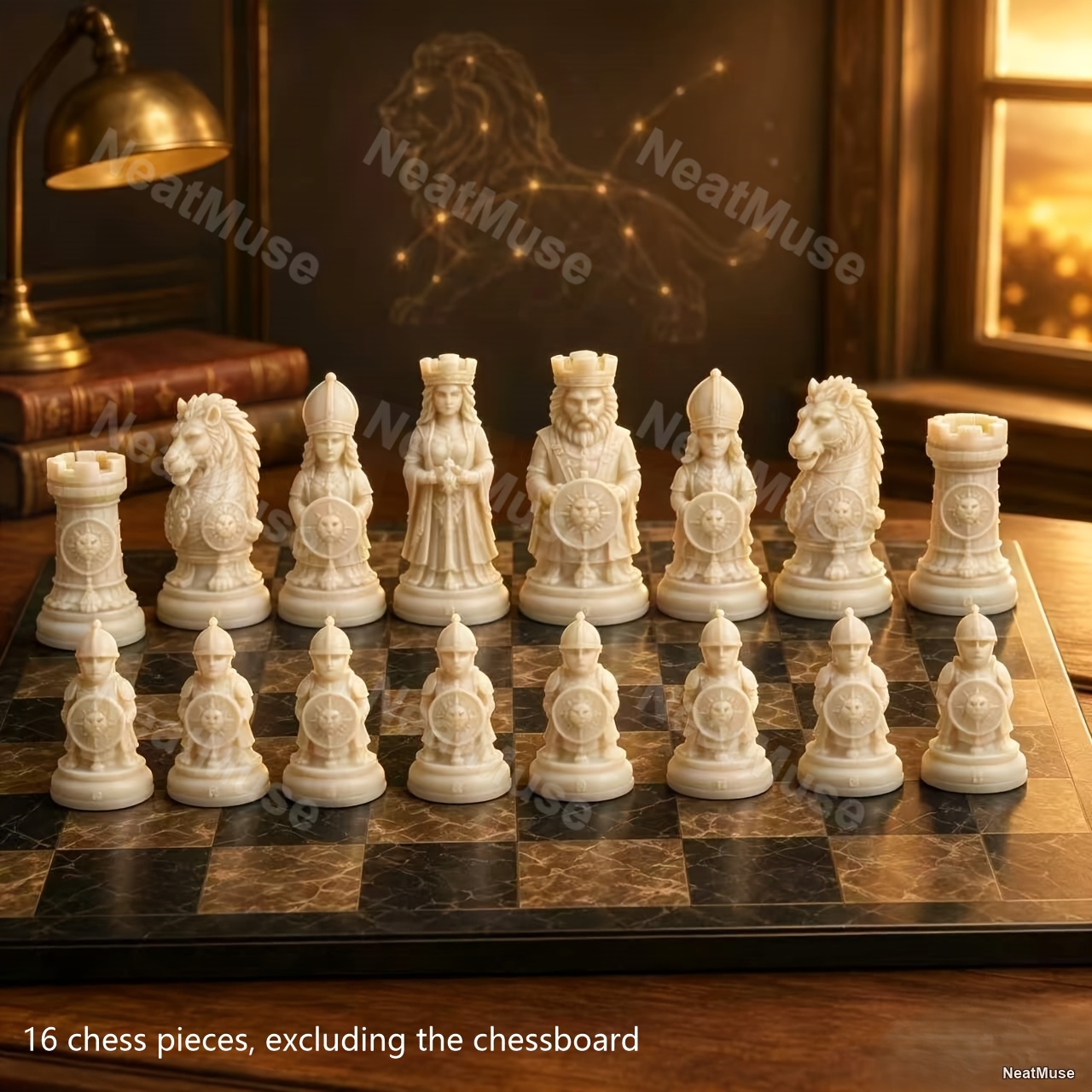 Image of 3d Leo Themed Figurine Chess Pieces, Vintage European Style Chess Ornaments, Premium Desktop Decor, Creative Collectible Gift, Chessboard Not Included Suitable For Halloween And Christmas