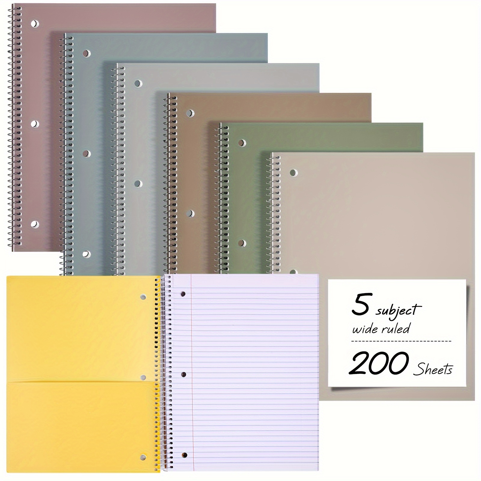 

6 Pcs Colored 5 Subject College Ruled Spiral Notebook Wide Ruled 200 Sheets, 8 X 10 1/2 Inch Protege Cahier A5 3 Hole Divider Pockets Assorted Colors For Office School (classic Color)