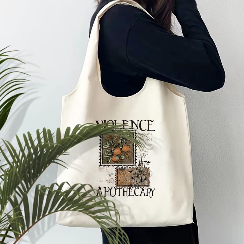 

1pc Fourth Wing Pattern Tote Bag Literature Shoulder Bag Girl Book Bag Travel Canvas Handbag Gift For Her Riorson House Gift, Riorson