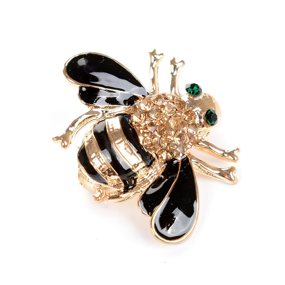 TEMU 1pc Elegant Bee-shape Brooch | 14k Golden Plated Alloy With Rhinestones, Ideal For Banquet And Party, Perfect Festival Gift For Men And Women